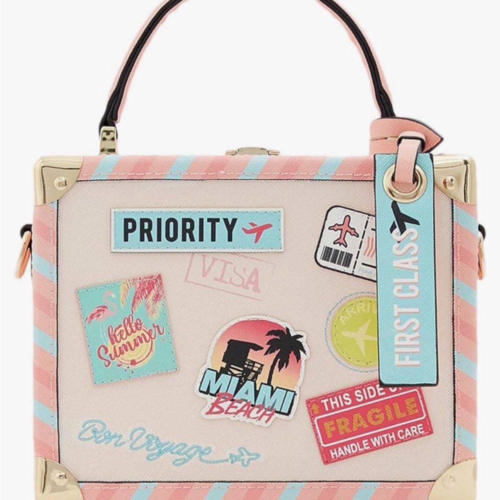 Stylish Travel-Themed Handbag with Pink and Blue Accents - Picture 8 of 10